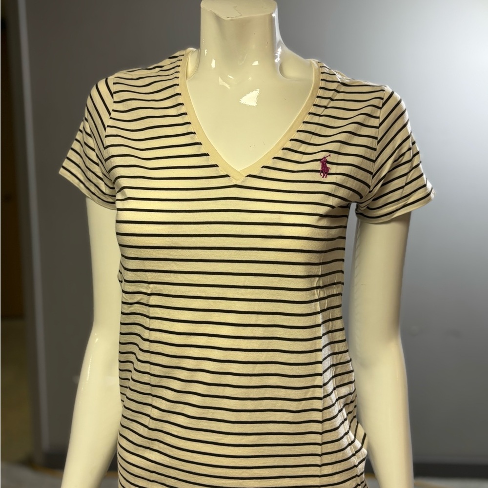 Striped Ralph Lauren Sport V-Neck T-Shirt. Size L
